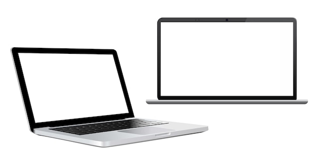 Dwa nowoczesne laptopy z makietą pustych ekranów do prezentacji projektów internetowych