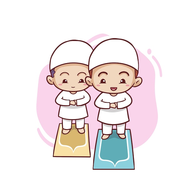 Plik wektorowy dwa słodkie muzułmańskie chłopcy módlcie się