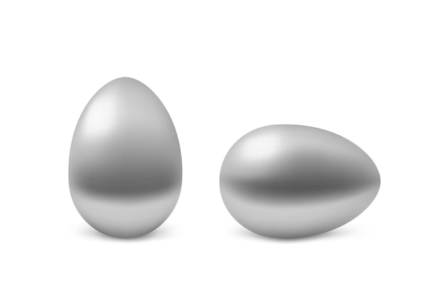Dwa wektor realistyczne srebrne jajka Na białym tle pisanki na białym tle Dekoracja świąteczna