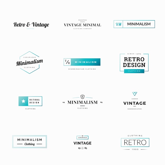 Dwanaście minimalnych retro i vintage wektora logo dla sklepów