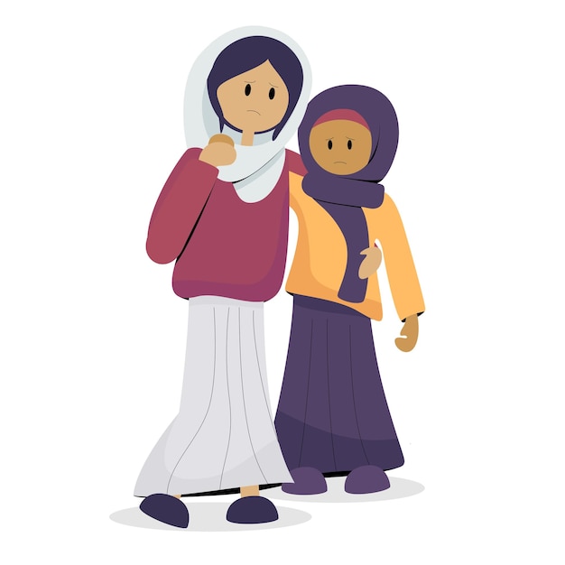 Dwie Smutne Kobiety W Hidżabie Przytulają Się