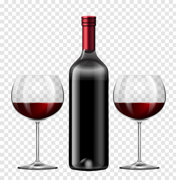Plik wektorowy dwie szklanki czerwonego wina i butelka wina