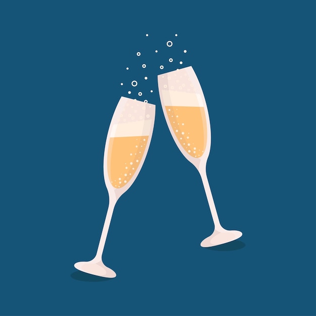 Plik wektorowy dwie szklanki szampana na niebieskim tle
