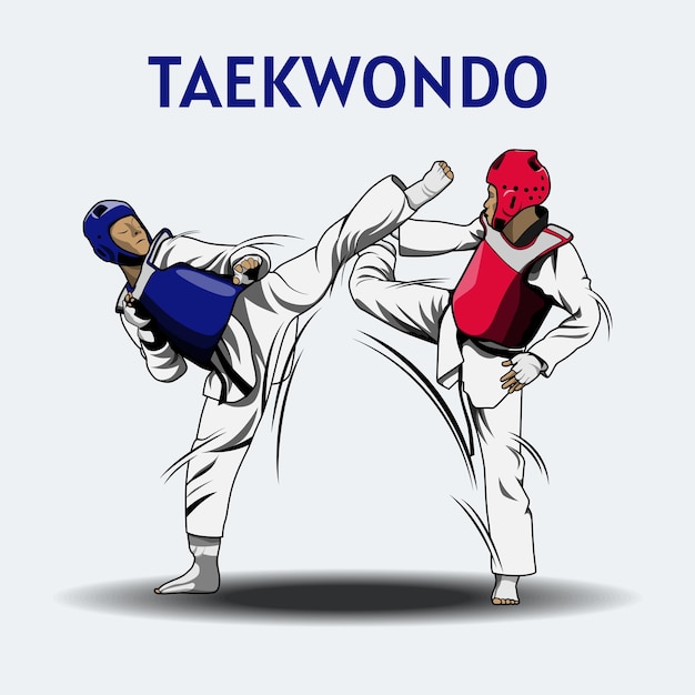 Dwóch Chłopców Walczących W Konkursie Taekwondo Wektor Ilustracji