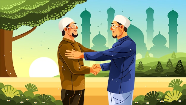 Plik wektorowy dwóch muzułmanów w szczerym czacie ilustracji wektorowych muzułmańskich