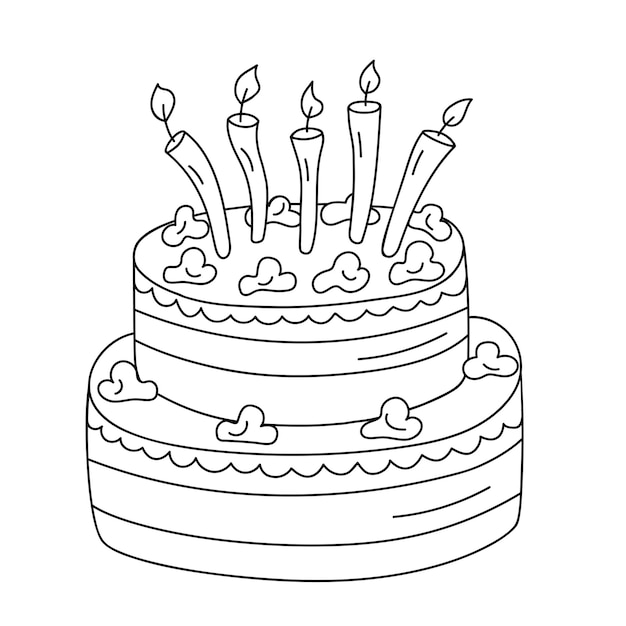 Dwupoziomowy tort urodzinowy ze świeczkami w stylu doodle