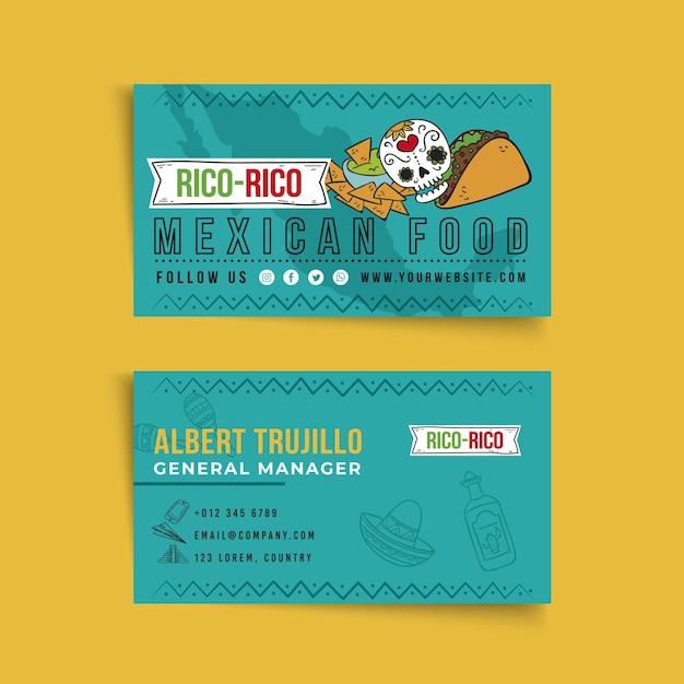 Plik wektorowy dwustronna wizytówka kuchni meksykańskiej