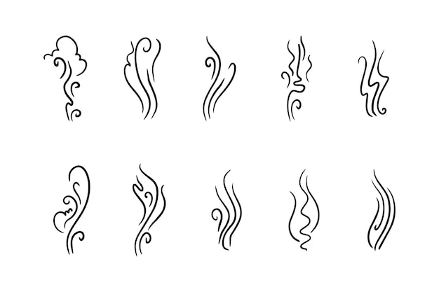 Dym lub zapach Steam Line Icon Set Ilustracja wektorowa