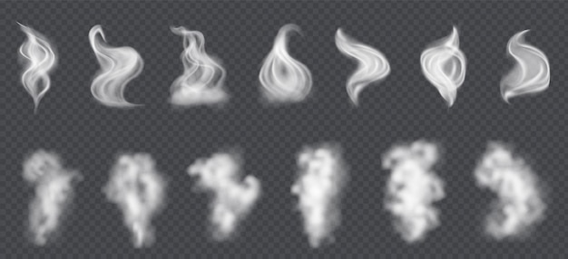 Plik wektorowy dym wektor kolekcja na białym tle przezroczyste tło biały pył dym lub mgła chmury na białym tle na t
