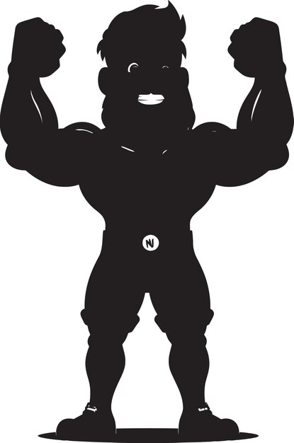 Plik wektorowy dynamic flex vector black logo icon of cartoon bodybuilder mighty muscles karikatura bodybuilder w