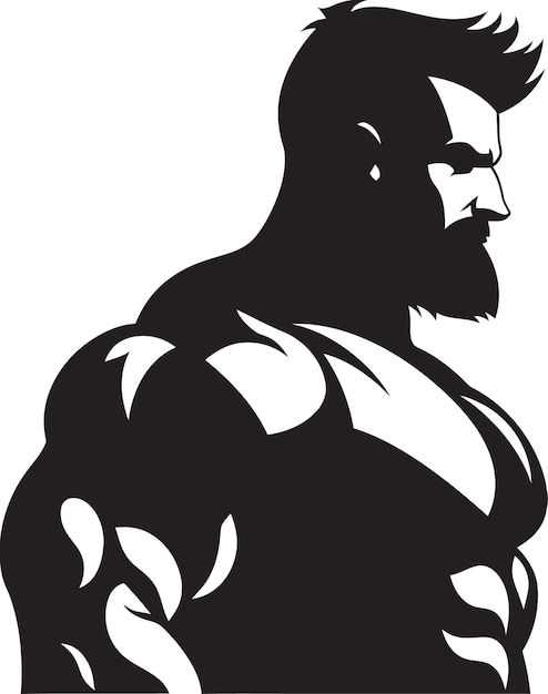 Dynamic Physique Impression Vector Black Logo Icon Of Cartoon Bodybuilder Bold Muscle Fusion Carica