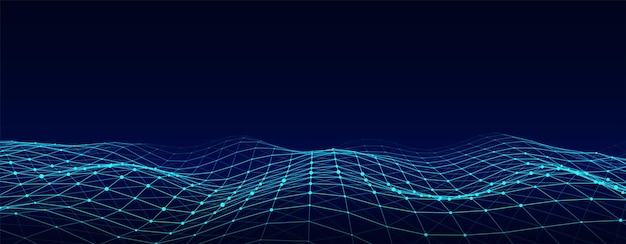 Dynamiczna fala z połączonymi kropkami i liniami na niebieskim tle Cyfrowa fala tła koncepcji Abstrakcyjne tło technologii Wizualizacja dużych danych Vector illustration