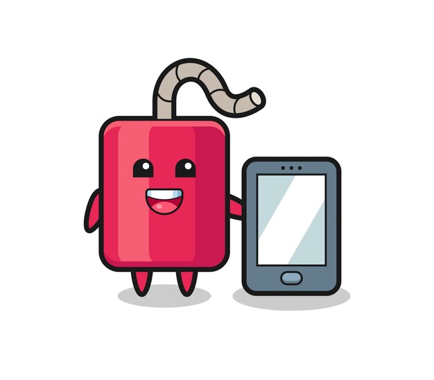 Dynamit Ilustracja Kreskówka Trzymająca Smartfon, ładny Styl Na Koszulkę, Naklejkę, Element Logo