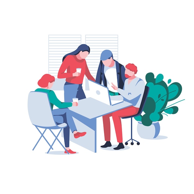 Dyskusje zespołu biznesowego nowy projekt na białym tle Kreatywna grupa osób pracujących razem Koncepcja rozwoju pomysł pracy zespołowej i sytuacji biurowej Ilustracja wektorowa płaskie