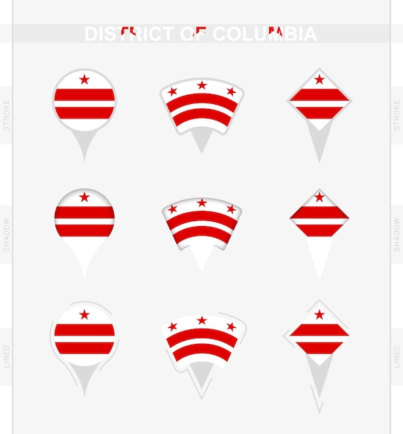 Dystrykt Kolumbii Flaga Zestaw Ikon Pinezki Lokalizacji Flagi Dystryktu Kolumbii