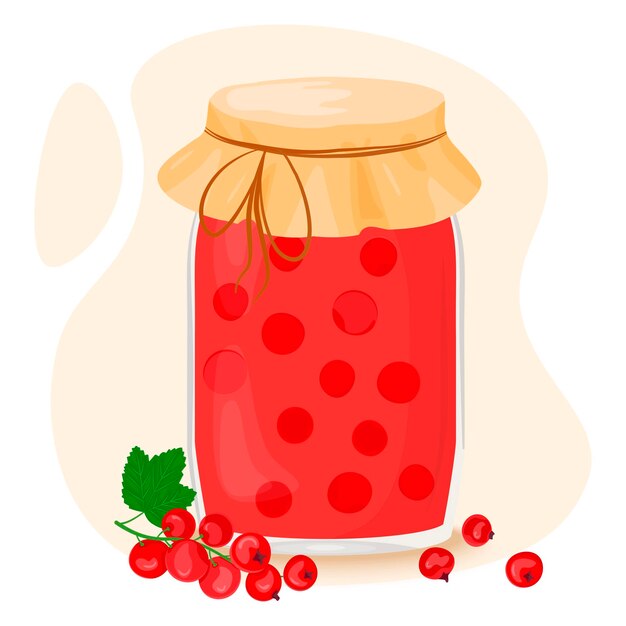 Plik wektorowy dżem kompotowy z czerwonych porzeczek lub galaretka w szklanym słoju owoce w puszkach jagody na zdrowy letni napój