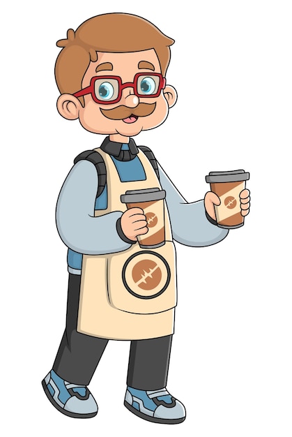 Dziadek, Który Pracuje Jako Profesjonalny Sprzedawca Kawy, Niesie Dwie Filiżanki Kawy Zamówione Przez Klientów