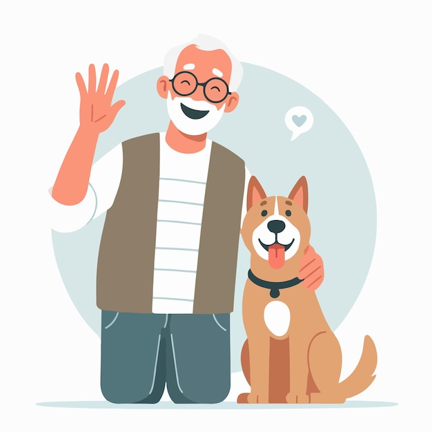Plik wektorowy dziadek wektor jest szczęśliwy ze swoim psem.
