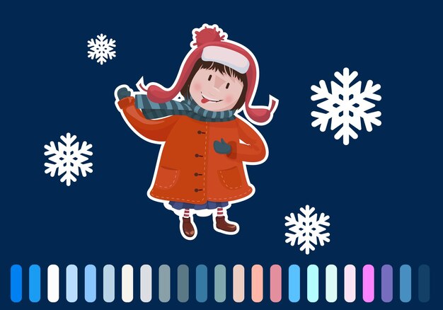 Plik wektorowy dzieci bawią się w różne gry zimowe. chłopiec i dziewczynka budują bałwana w ciepłych ubraniach