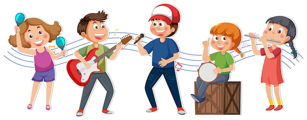 Plik wektorowy dzieci bawiące się na instrumencie muzycznym