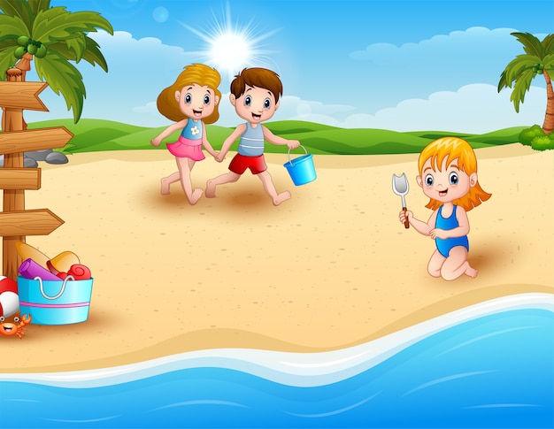 Dzieci Bawiące Się Na Plaży