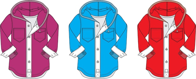 dzieci bluza z kapturem płaski szkic rysunek techniczny wektor ilustracja szablon