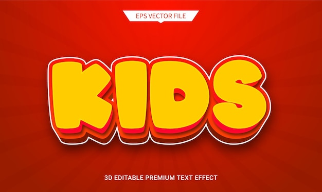 Dzieci Czerwony 3d Edytowalny Efekt Stylu Tekstu Wektor Premium