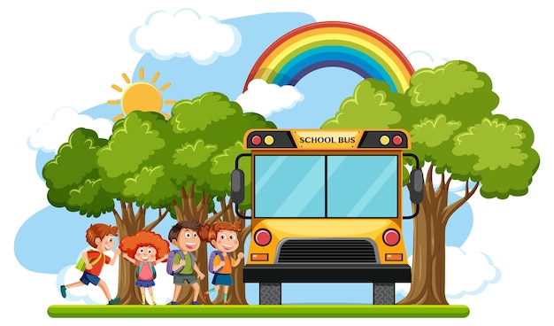 Plik wektorowy dzieci jadące do szkoły autobusem