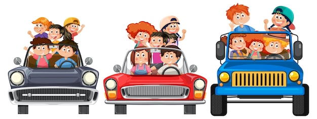 Plik wektorowy dzieci podróżujące samochodem na trasie