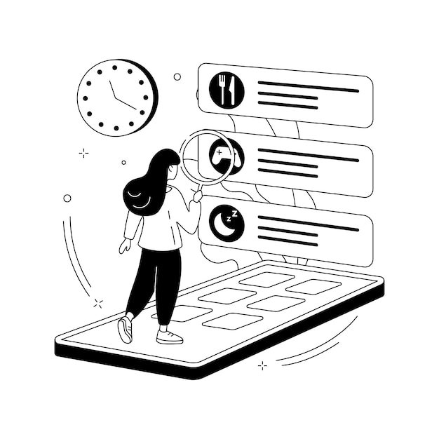 Dzieci rutynowe aplikacja abstrakcyjna koncepcja ilustracja wektorowa Dziecko rutynowe aplikacja mobilna aplikacja dla noworodka maluch snem oprogramowanie dzieci harmonogram rozwiązanie śledzenie aktywności abstrakcyjne metafory