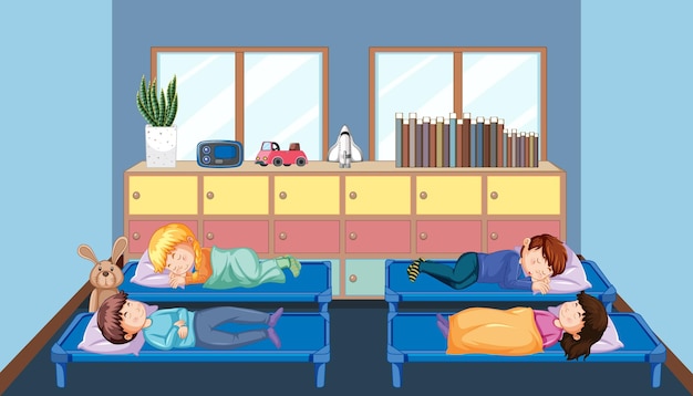 Plik wektorowy dzieci śpiące w łóżkach w pokoju
