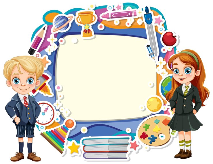 Wektor dzieci szkolne z ramami edukacyjnymi