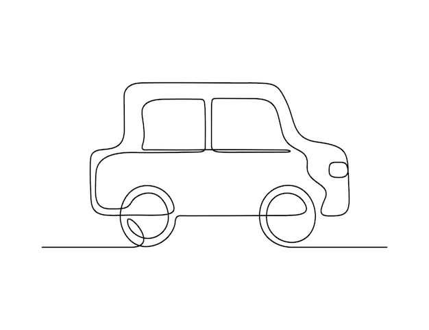 Dzieci w samochodzie rysują ciągłą linię, ilustrację wektorową