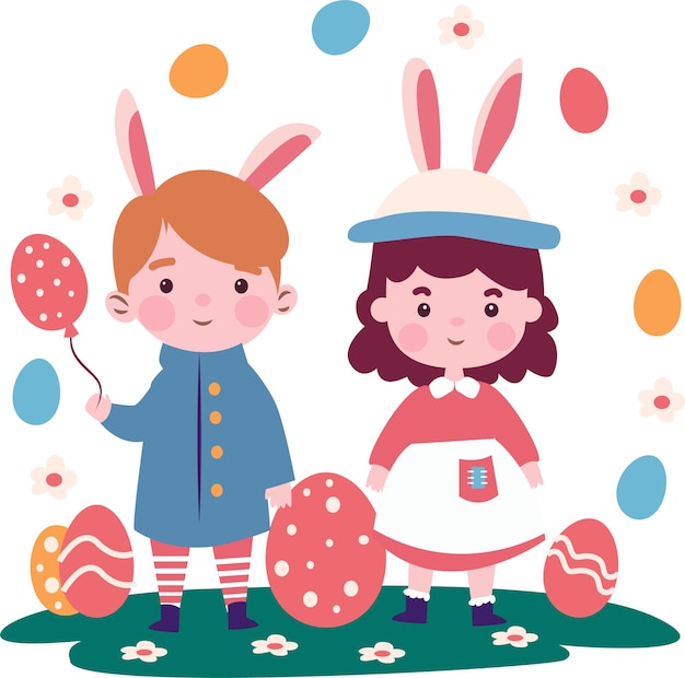 Dzieci wielkanocne na Wielkanoc pi?kne ilustracji wektorowych przez dzieci na wielkanocwesołych świąt