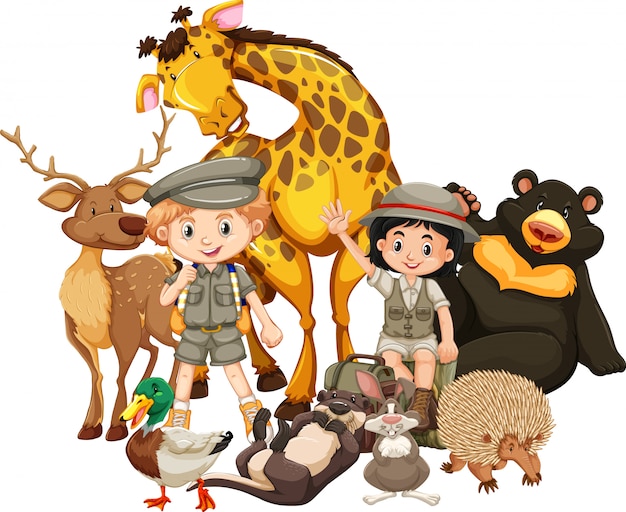 Plik wektorowy dzieci ze zwierzętami na białym tle