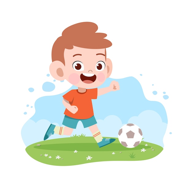 Dzieciak Chłopiec Bawić Się Piłki Nożnej Piłki Nożnej Ilustrację