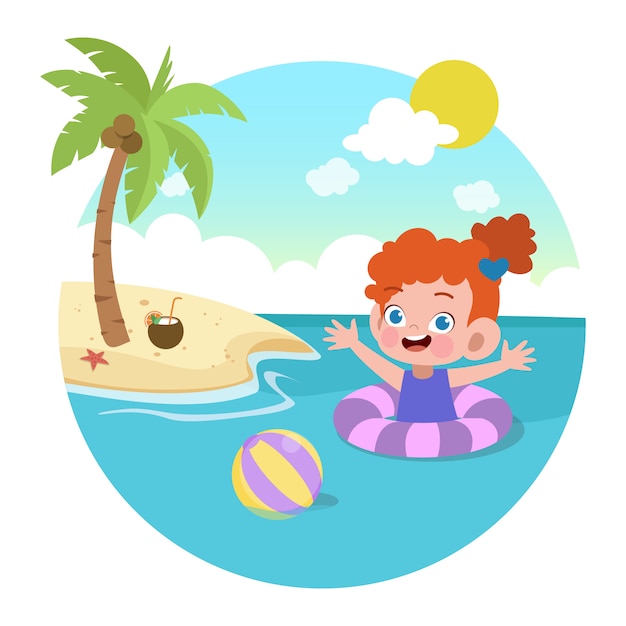 Dzieciak dziewczyna bawić się na plażowej ilustraci