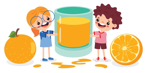 Plik wektorowy dzieciak z kreskówki pijący sok pomarańczowy