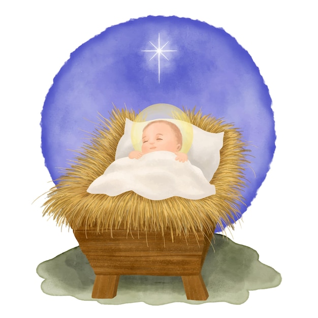 Plik wektorowy dzieciątko jezus w żłobie symbol chrześcijaństwa narodzenia