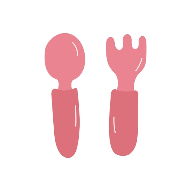 Plik wektorowy dziecięcy zestaw widelca i łyżki różowy kolor ilustracji wektorowej