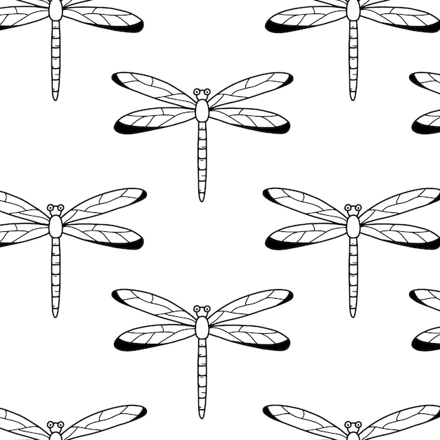 Dziecinny bez szwu deseń z dragonfly Doodle stylu ilustracji wektorowych Deseń z owadami
