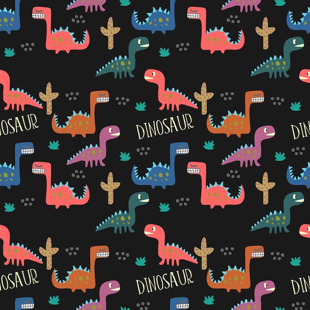 Dziecinny dinozaur rysunek tło wzór.