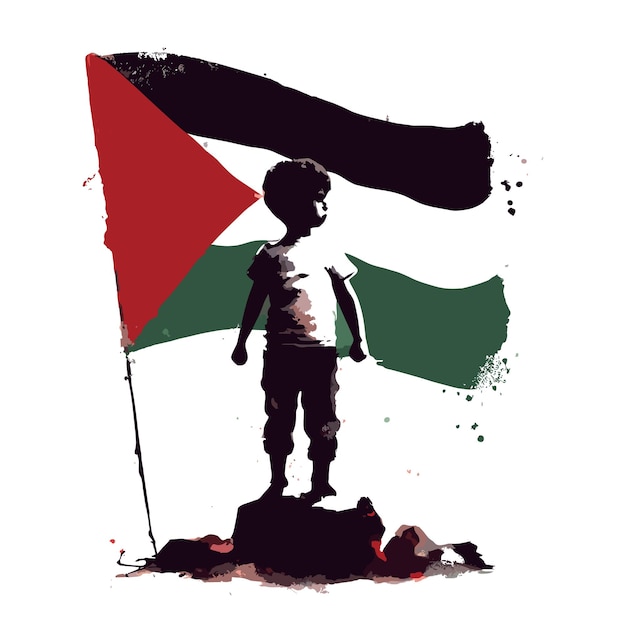 Plik wektorowy dziecko na tle palestyńska flaga chłopiec wspiera palestynę podczas protestu