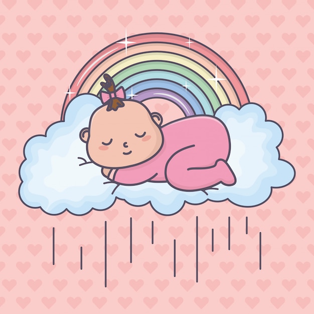 Dziecko Prysznic śpi Małej Dziewczynki Chmury Tęczę