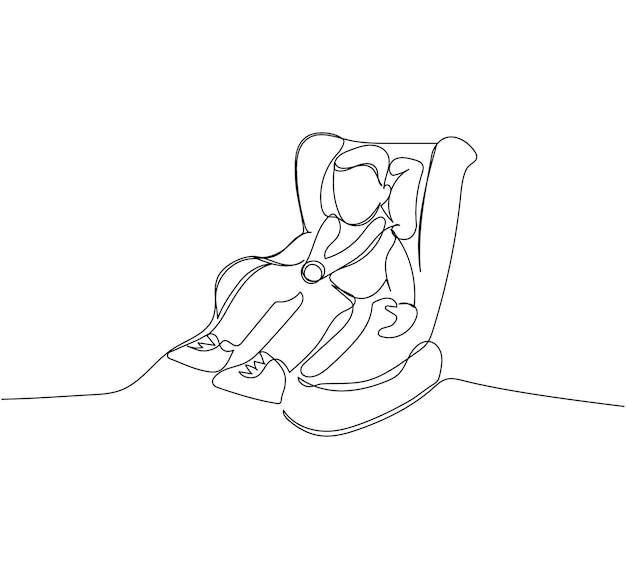 Dziecko w foteliku samochodowym jedna grafika liniowa Ciągłe rysowanie linii ochrony bezpieczeństwa dziewczynki z dzieciństwa