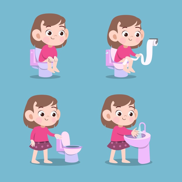 Dziecko Za Pomocą Toalety Rufowanie Ilustracja Wektorowa Na Białym Tle