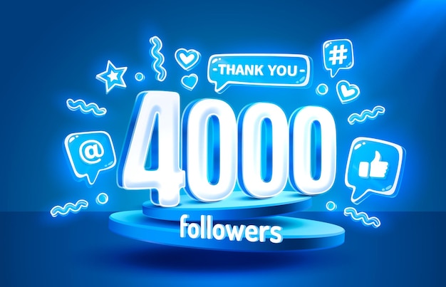 Dziękuję 4000 Obserwujących Narody Online Grupa Społeczna Szczęśliwy Baner świętuje Vector