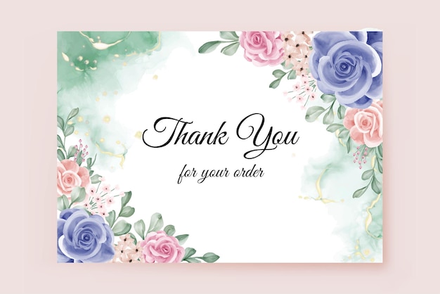 Dziękuję Karta Z Różowym I Niebieskim Tłem Ramki Z Kwiatami