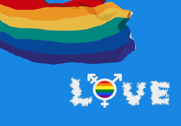 Plik wektorowy dzień dumy dla społeczności lgbtq flaga lgbtq z miłością i ikoną logo lgbtq macha tęczową flagą