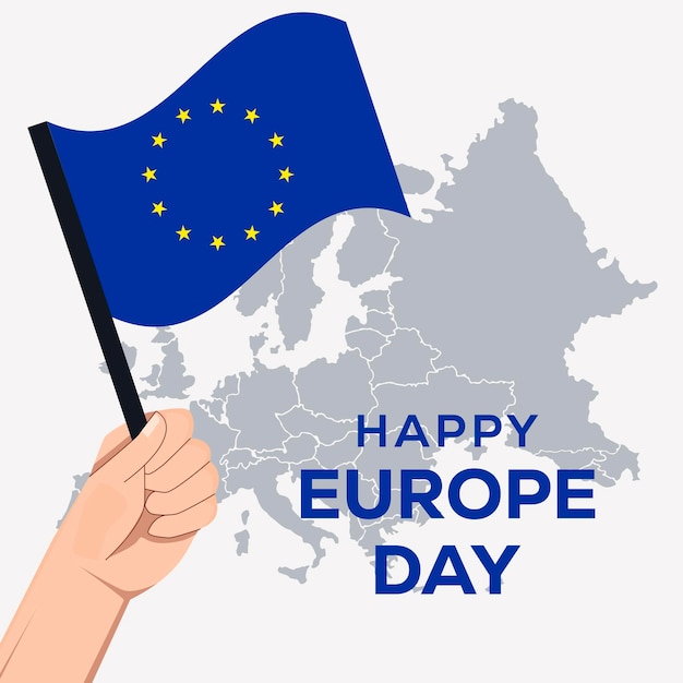 Dzień Europy ilustracja z ręką trzymającą flagę Europy